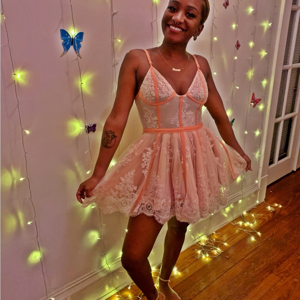 House of CB Peach Lace Mini Dress